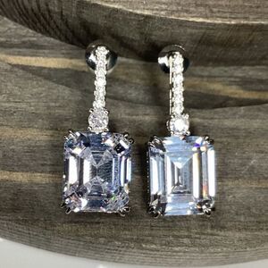 Emerald cut CZ   Diamond Post back Drop Earrings💎